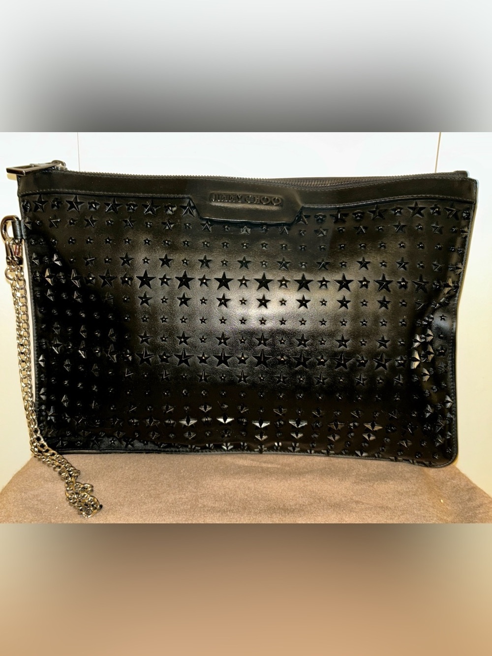 JIMMY CHOO DEREKCALFSKIN LEATHER STAR POUCH CLUTCH BAG